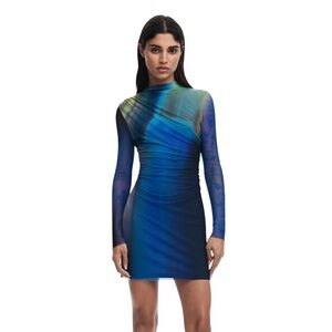 Desigual Blue Teal Gradient Long-Sleeve Bodycon Dress
